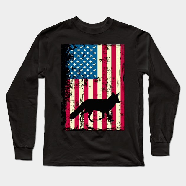 Fox American Flag USA Patriotic 4th Of July Gifts Long Sleeve T-Shirt by KittleAmandass
